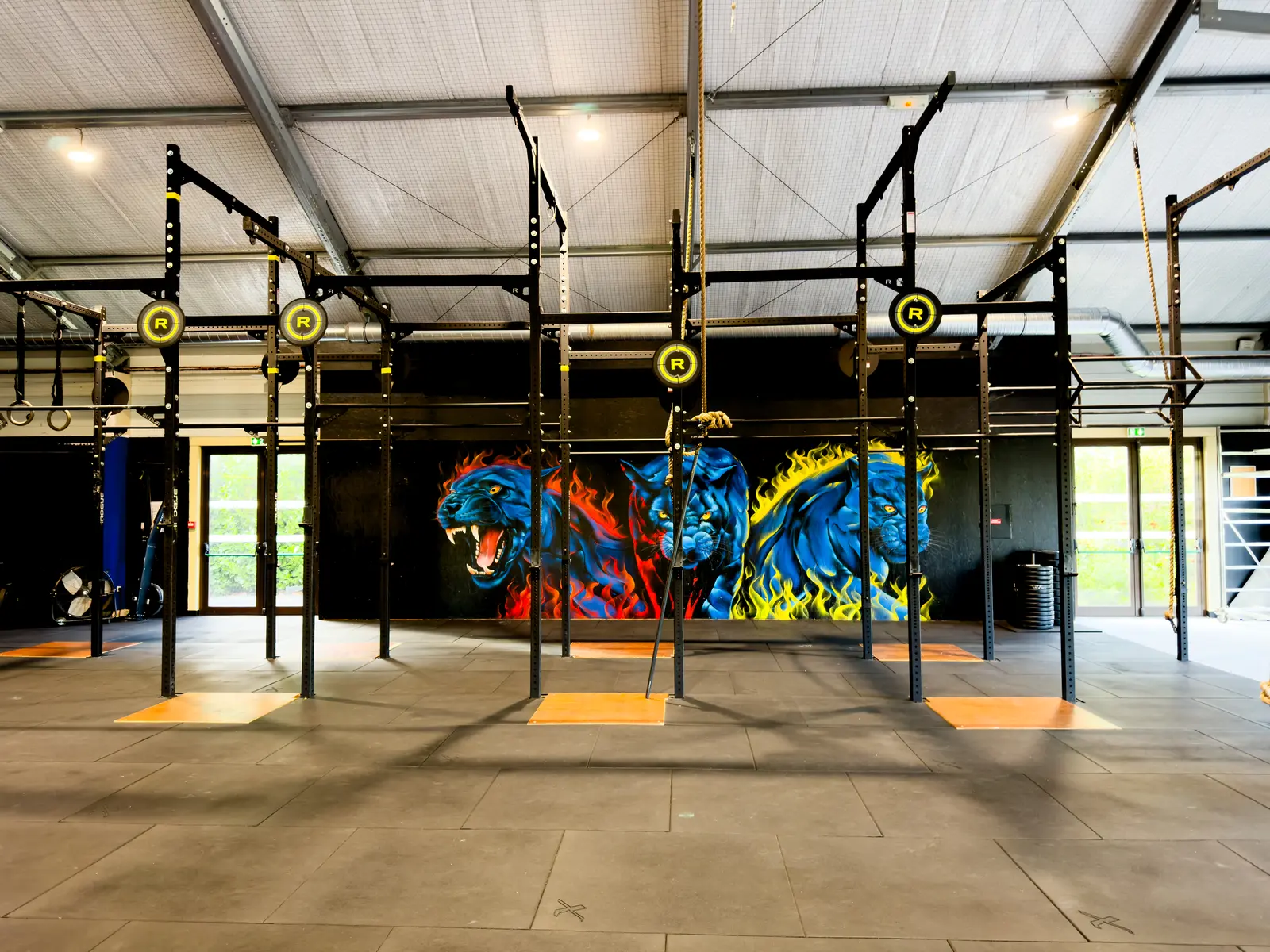 Espace functional training du Club House, structures et fresque murale